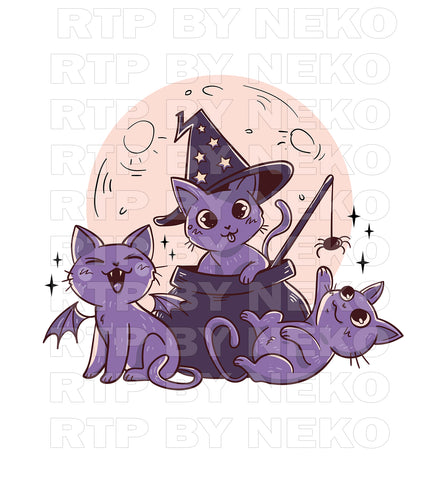 Cute Witch Cats Halloween DTF Transfer - 5 Pack