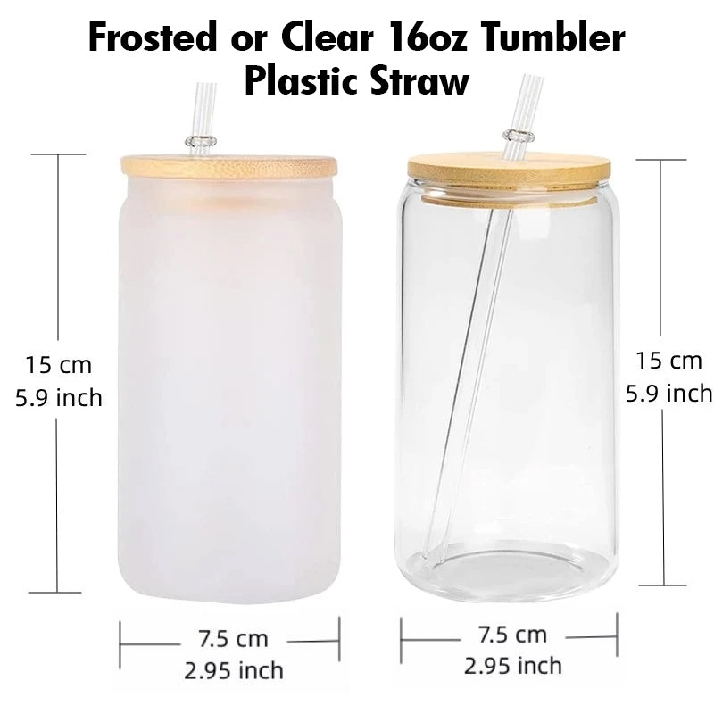 Frosted 16oz Glass Tumbler With Bamboo Lid