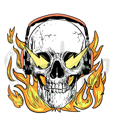 Flames And Lightning Skull PNG